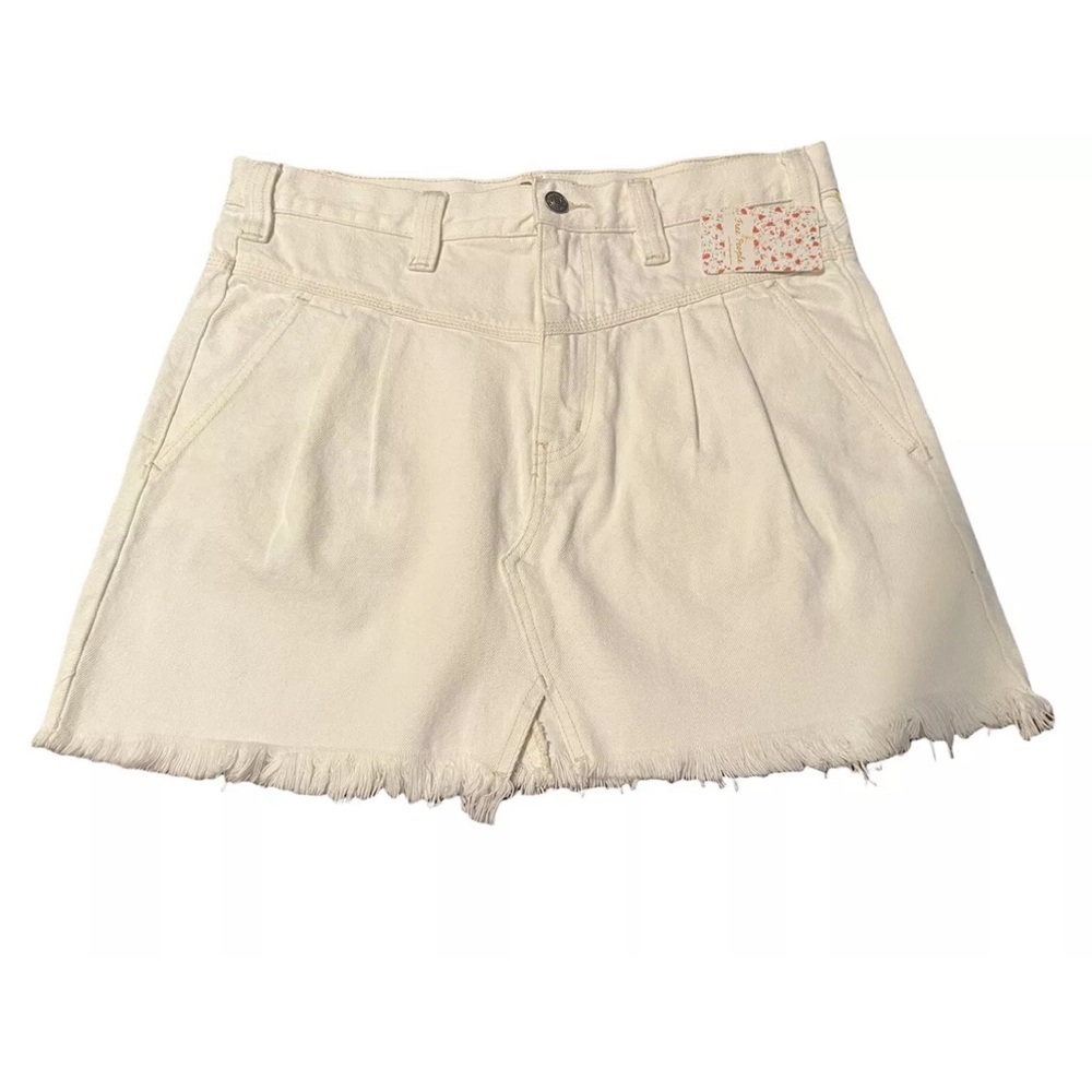NWT Free People Women's Pleated Mini Skirt White Size 24 Fringe Hem Mini $98